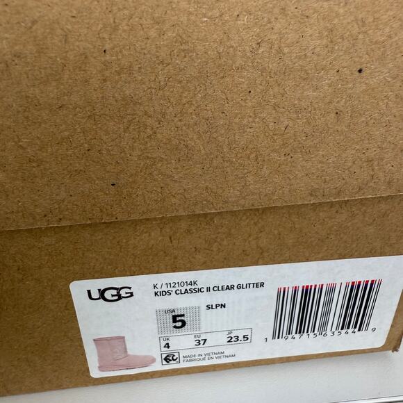 NWB UGG Kids Classic II Clear Glitter Wool Lined Suede Pink Stars Winter Boots 5 - Picture 8 of 8
